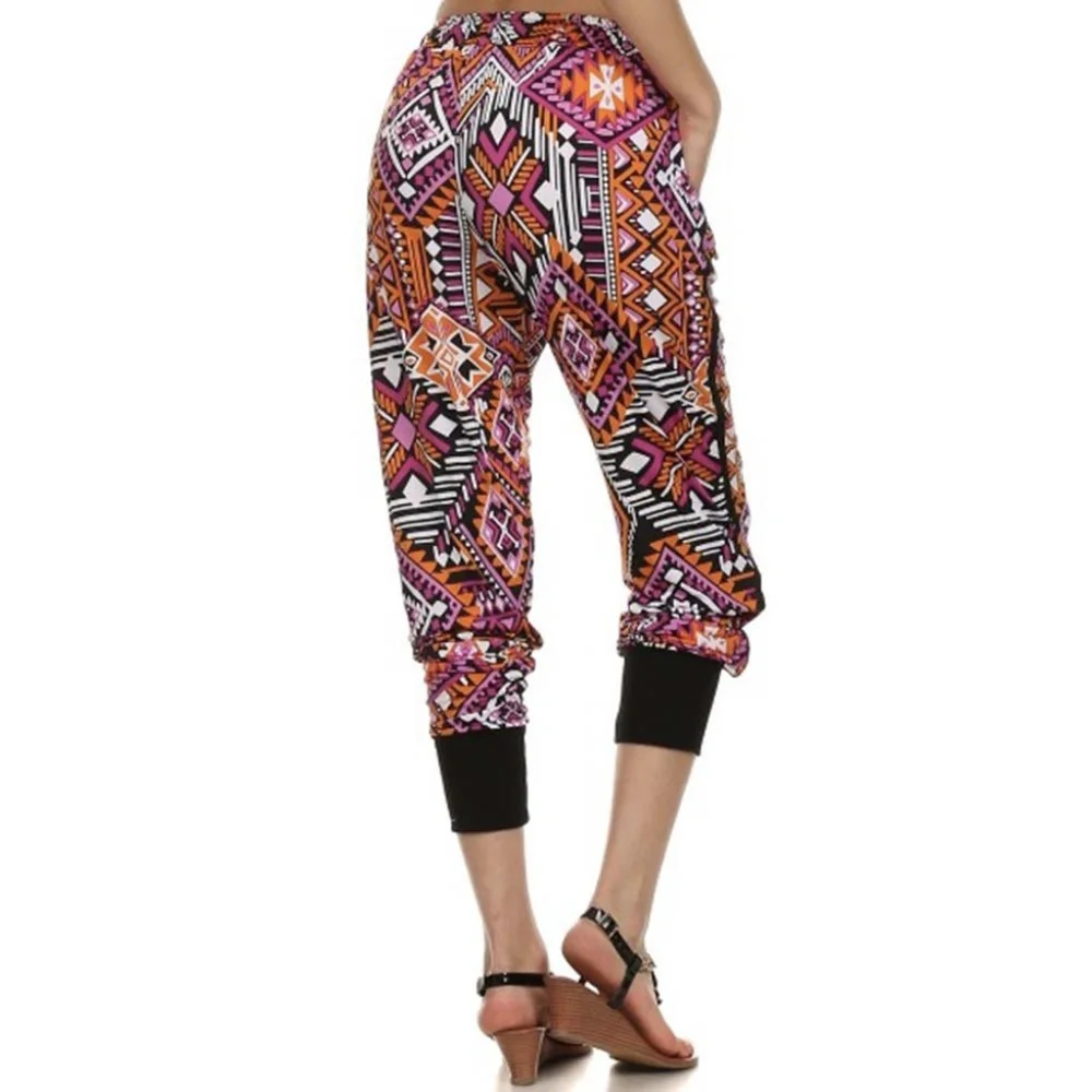 YELETE Hot Pink Tribal Print Women's Capri Joggers. W/Pockets & Elastic Waist. - Picture 2 of 4